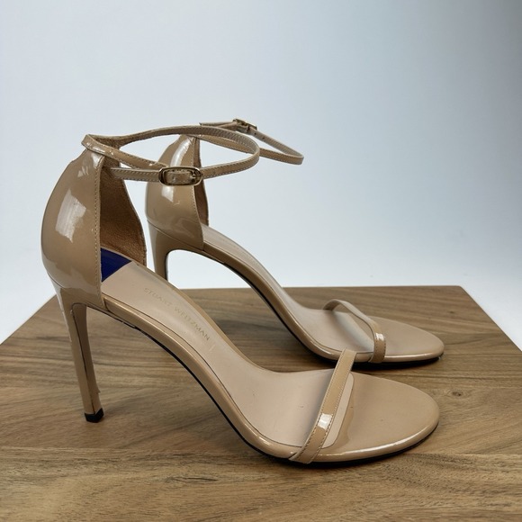 Womens Stuart Weitzman Nudist Beige Patent Leather Stiletto Heels Size 10 M EUC - Picture 1 of 9